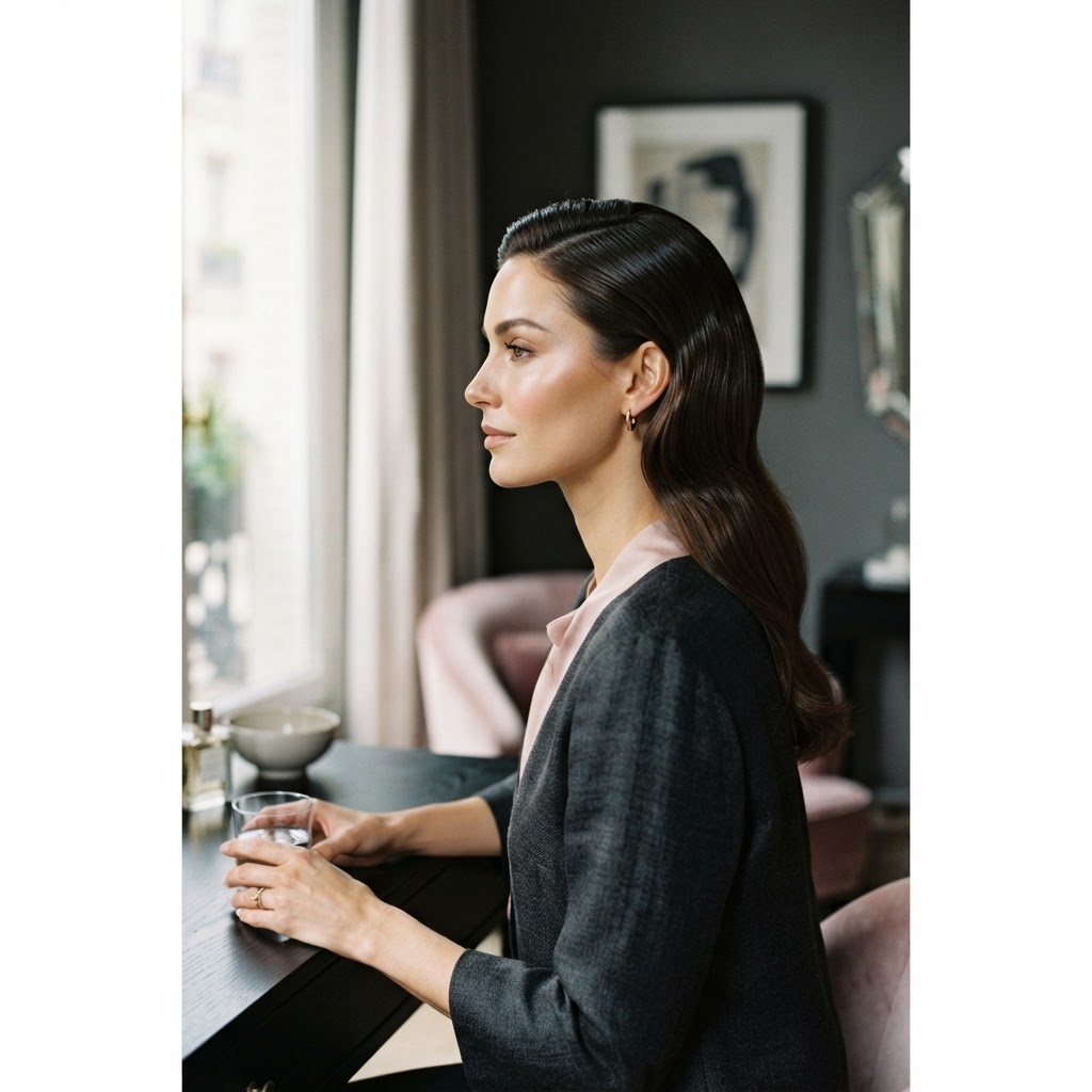 Elegant styled hair in a luxury salon setting